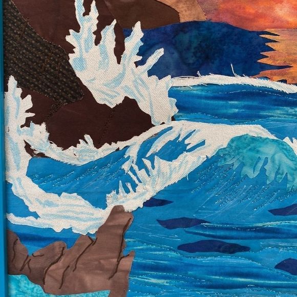 NEW! Handmade Framed Fabric Art - Crashing Waves - Picture 4 of 4